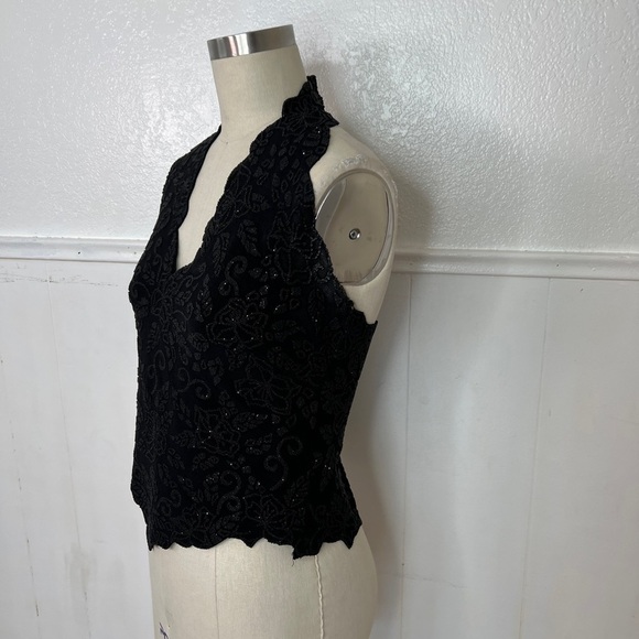 Vintage retro TADASHI black stretch Y2K corset like style top L - Picture 6 of 8